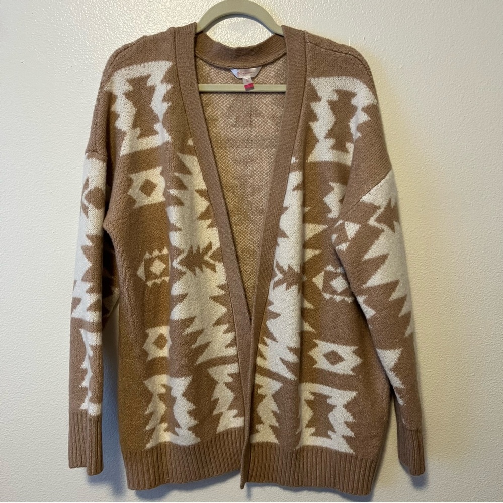 No Boundaries XXL Aztec Neutral Tan Open-Front Knit Cardigan